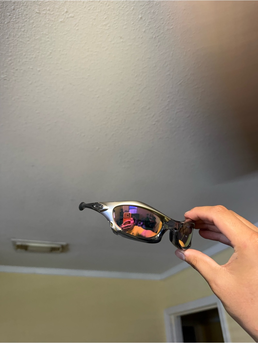 Oakley Silver Frame Sunglasses with Purple/Gold Iridium Lenses